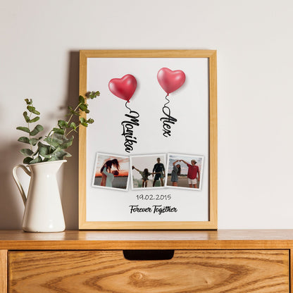 Póster Personalizado Romántico Con Corazones Y Fotos