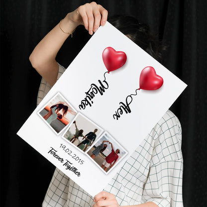 Póster Personalizado Romántico Con Corazones Y Fotos