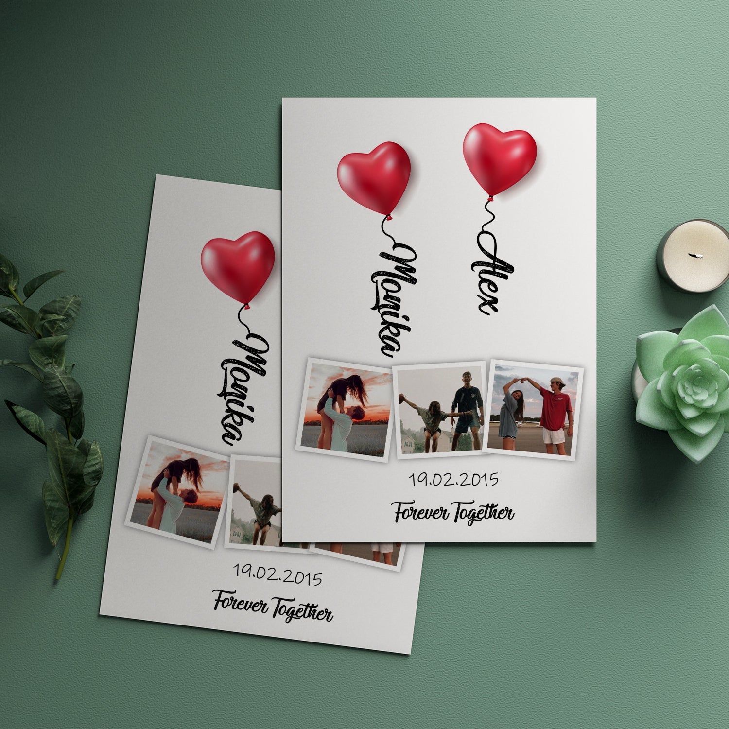 Póster Personalizado Romántico Con Corazones Y Fotos