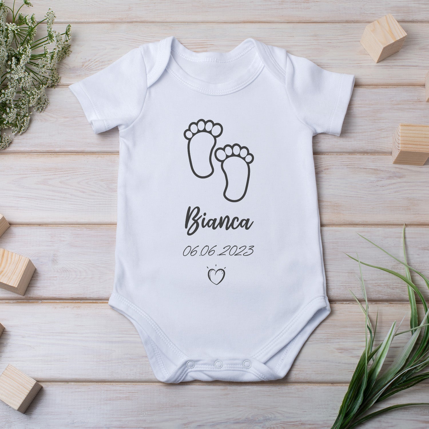 Body Para Bebé Personalizado Con Pies Nombre Y Fecha