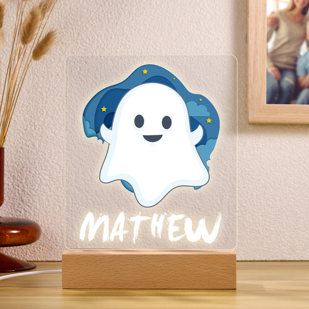 Lámpara Quitamiedos Para Niños Personalizada Con Nombre Fantasma