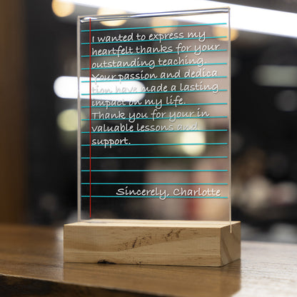 Placa Transparente Personalizada con Diseño Nota