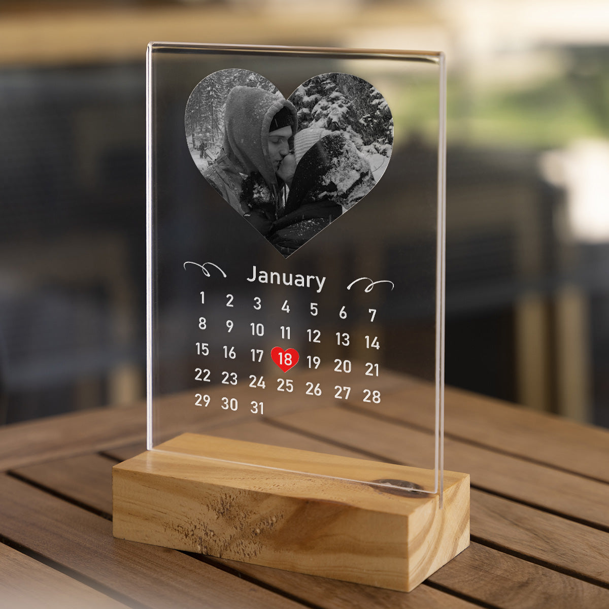 Placa Transparente Personalizada con Calendario y Foto