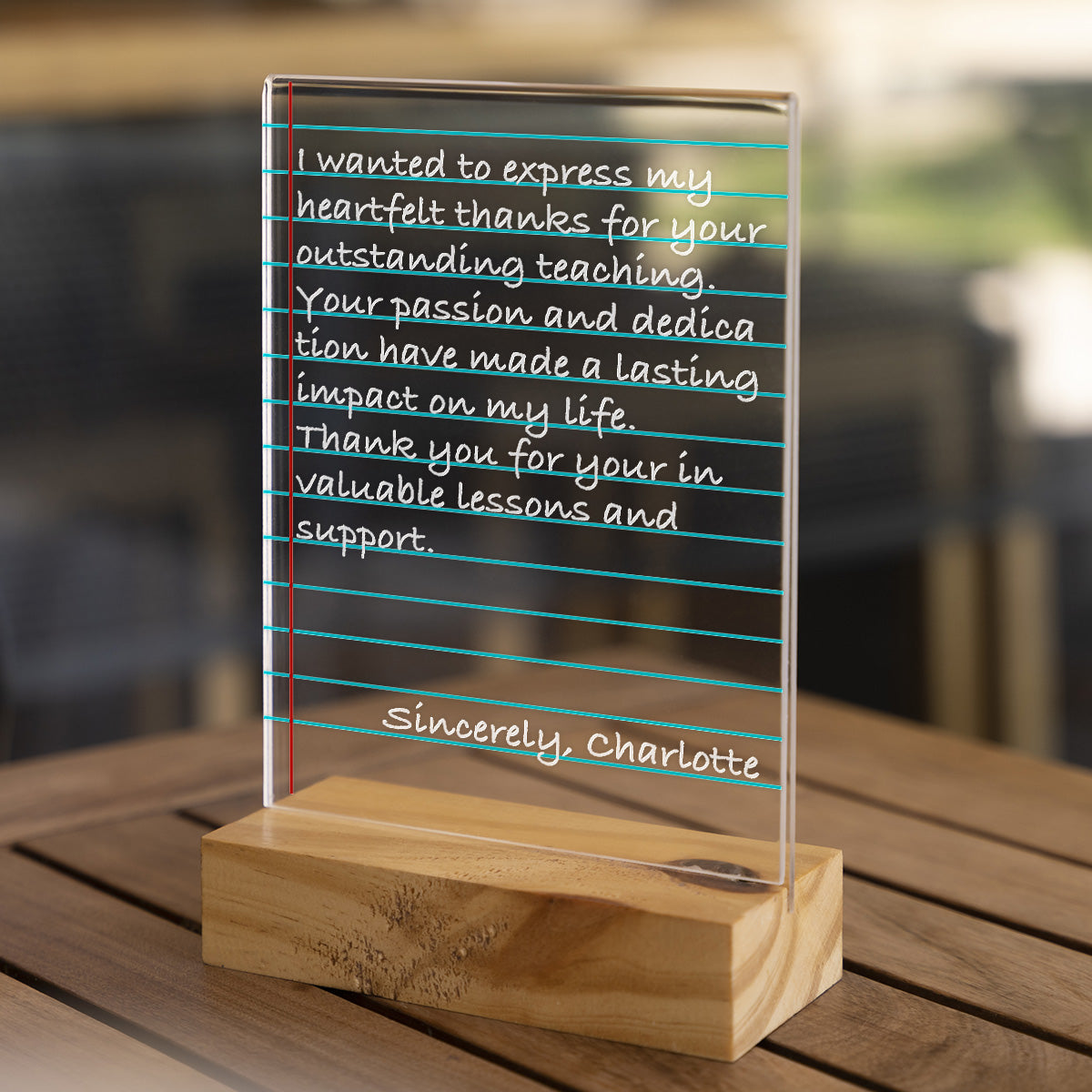 Placa Transparente Personalizada con Diseño Nota