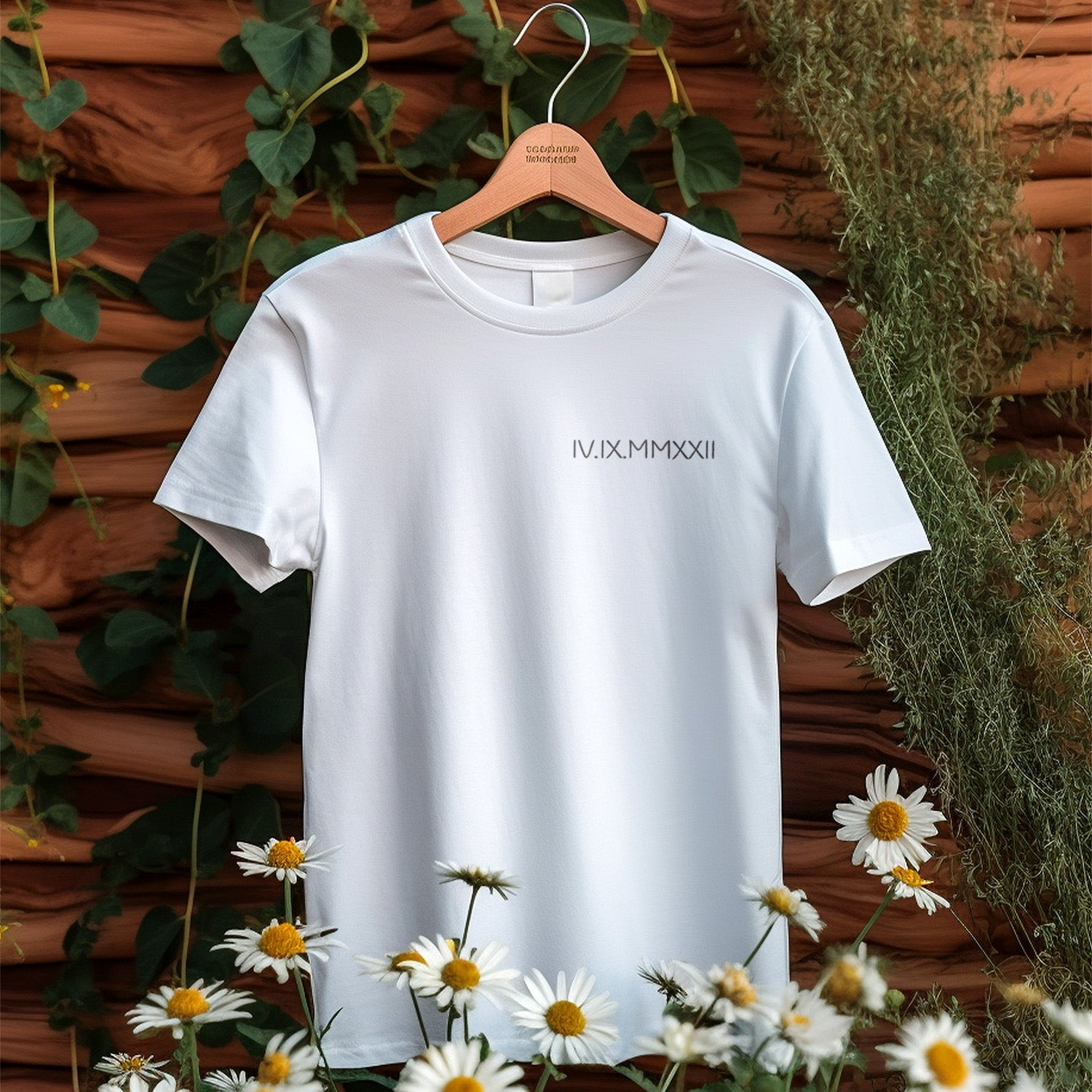 Camiseta Personalizada Bordada Con Números Romanos E Inicial