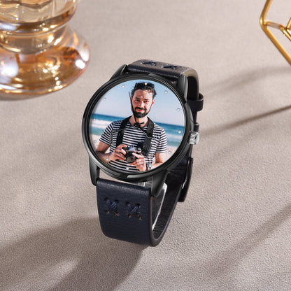 Reloj Personalizado Con Foto Correa Cuero Negra