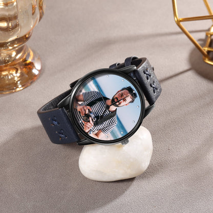 Reloj Personalizado Con Foto Correa Cuero Negra